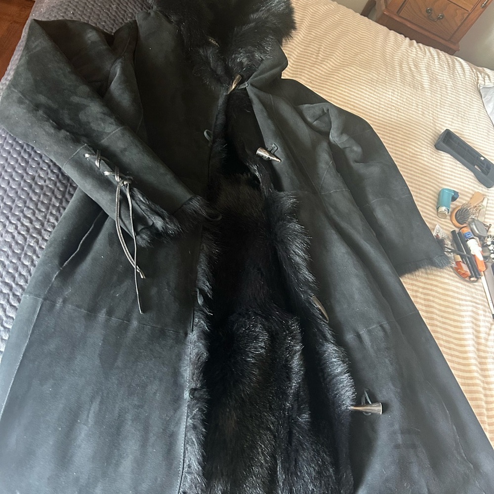 Andrew Marc Elegant Black Fur-sherling  Women's Coat maxi Sz L